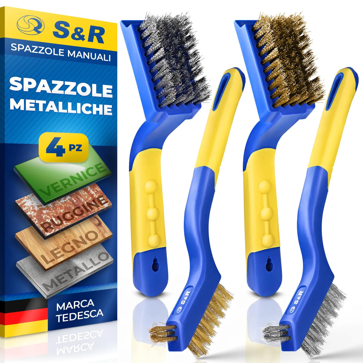 S&R Set 3 Spazzole Metalliche Inox Ottone 290 mm