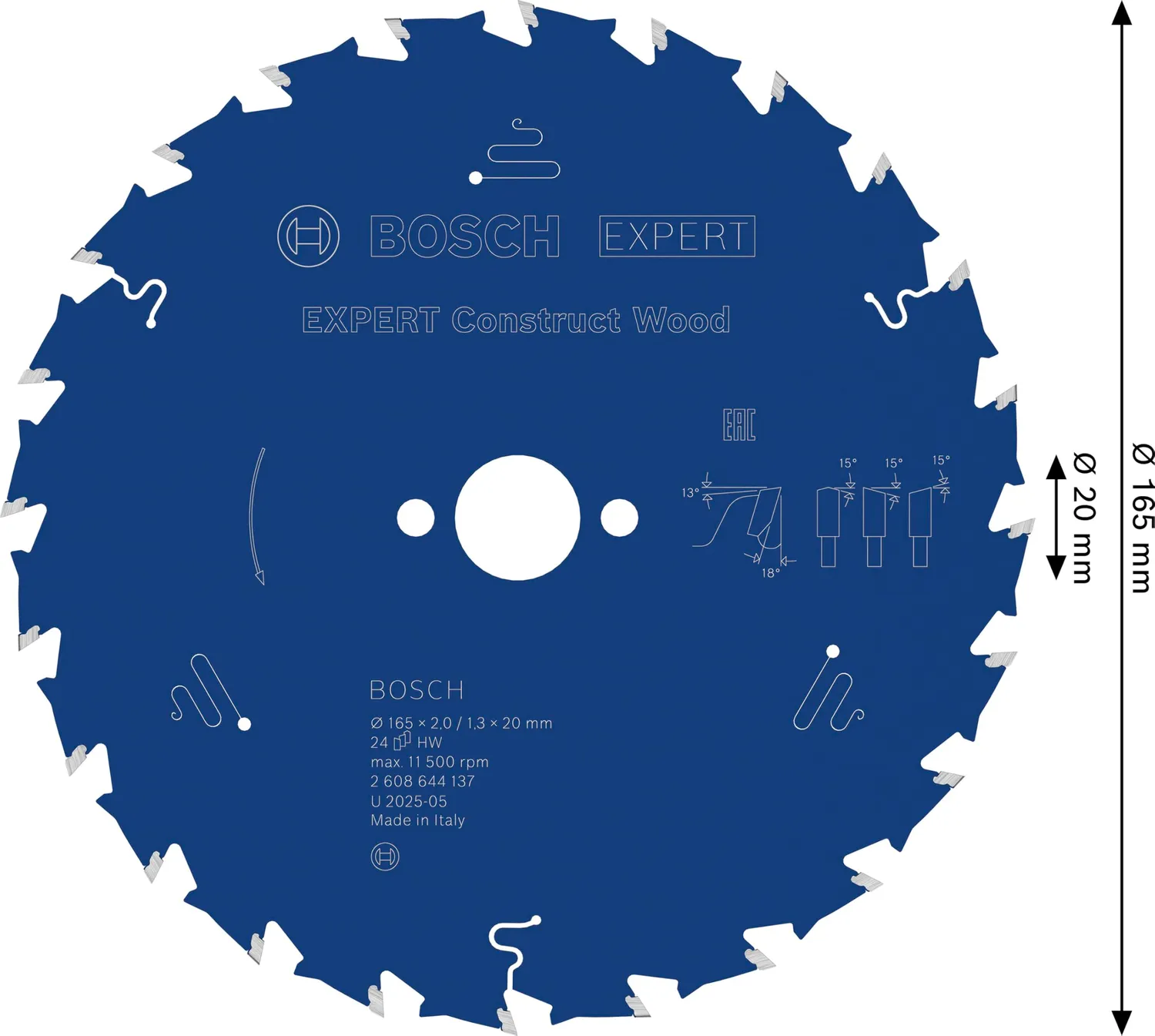 Bosch Expert Construct Wood lama circolare 165 mm per legno con chiodi