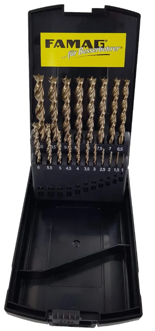 Famag HSS-G set punte elicoidali legno 19 pezzi legni duri