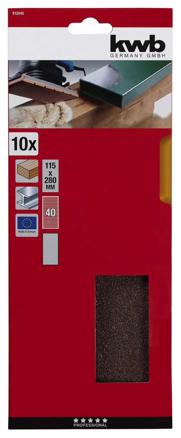 KWB 812-040 carta vetrata grana 40 10 pz 115x280 mm
