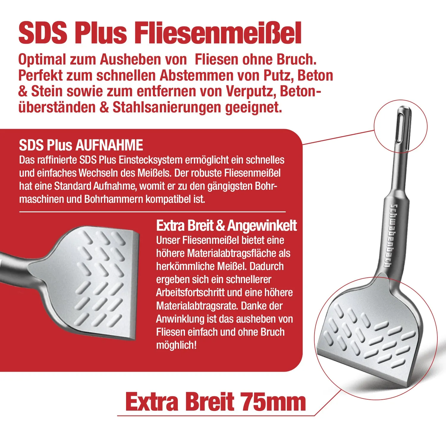 Schwabenbach Scalpello Piastrelle SDS Plus 75x165 mm angolato 20°