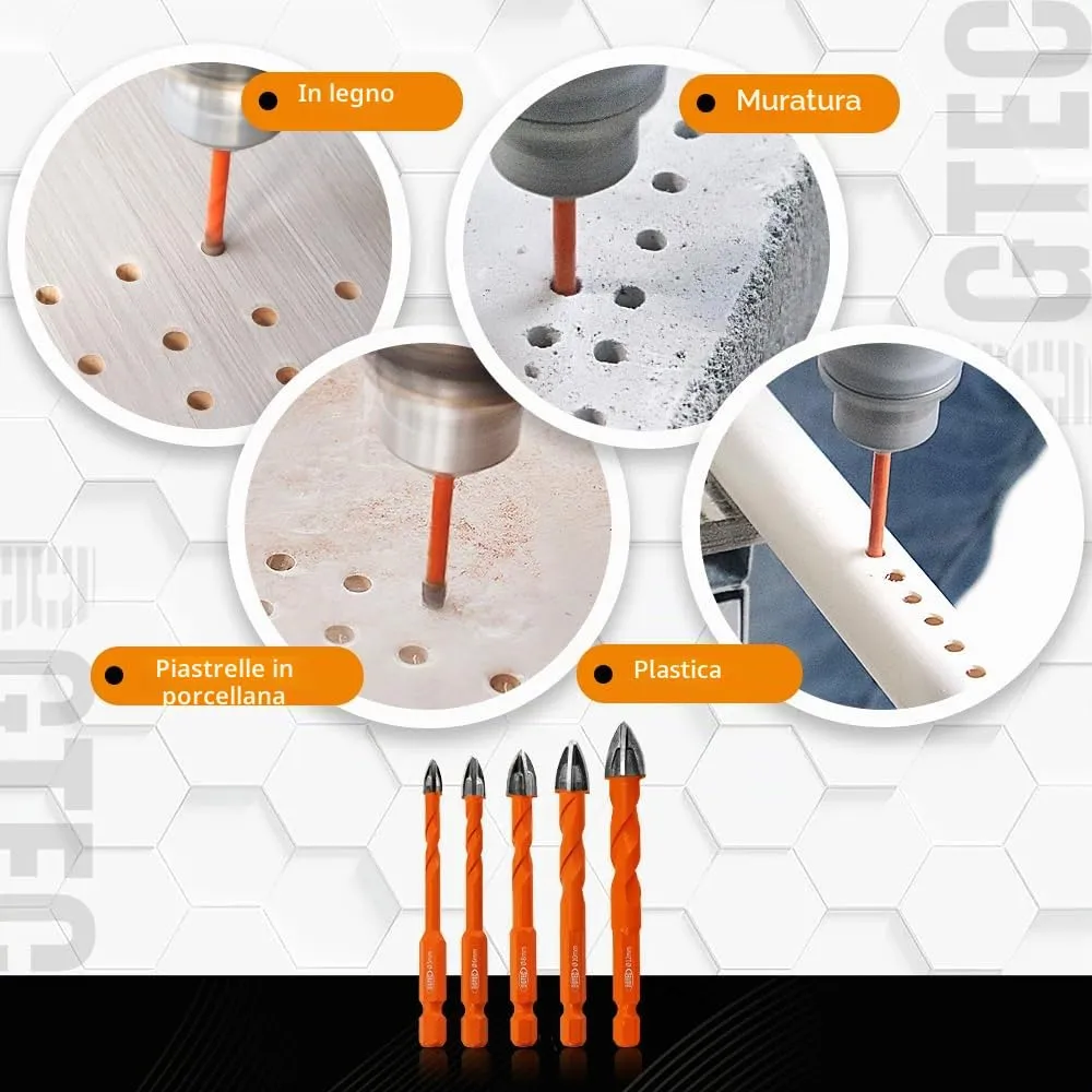 BGTEC set punte trapano 10 pezzi 5-12 mm esagonale