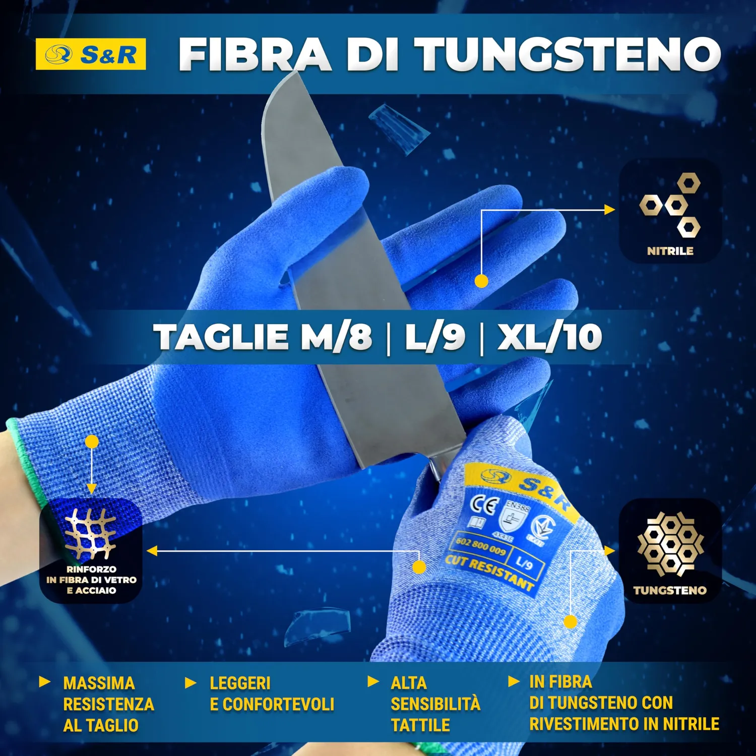S&R guanti antitaglio taglia 9 tungsteno e nitrile 1 paio