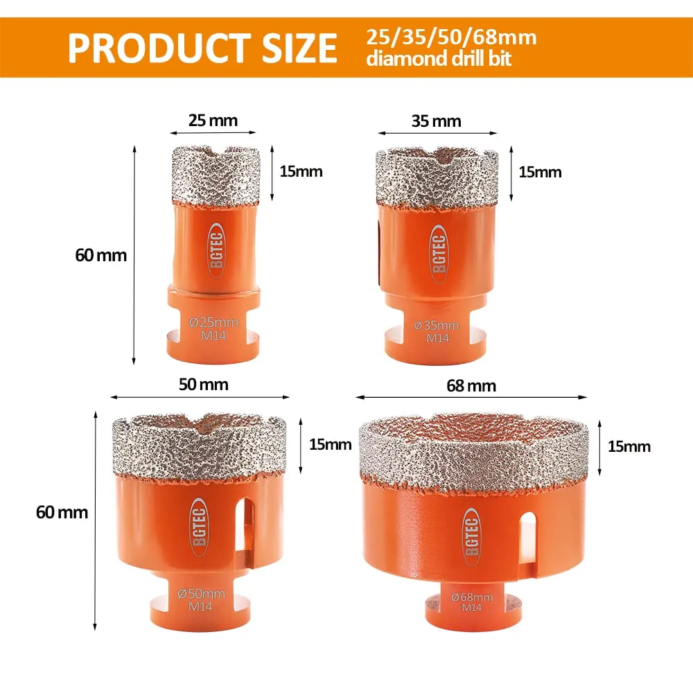 BGTEC M14 frese diamantate gres 25/35/50/68 mm 4 pz
