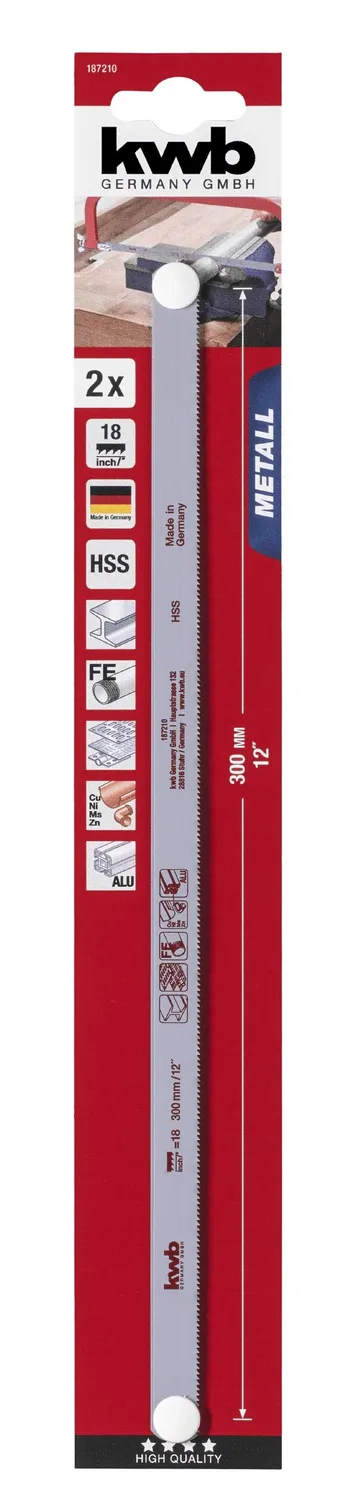 KWB 1872-10 Lame Seghetto HSS 300 mm 18 Denti 2 Pezzi