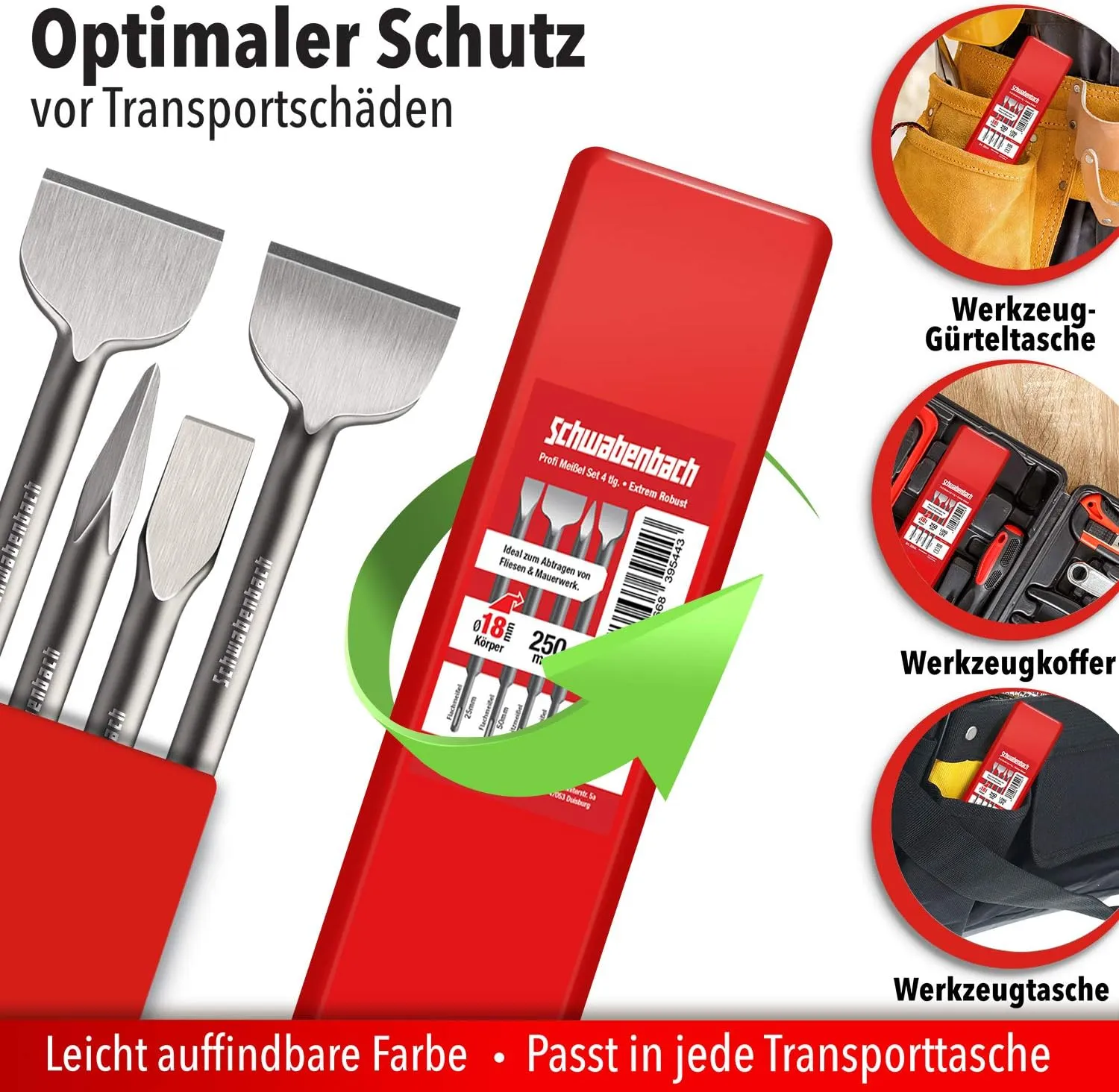 Schwabenbach SDS-Plus Set Scalpelli 250 mm 4 Pezzi per Cemento