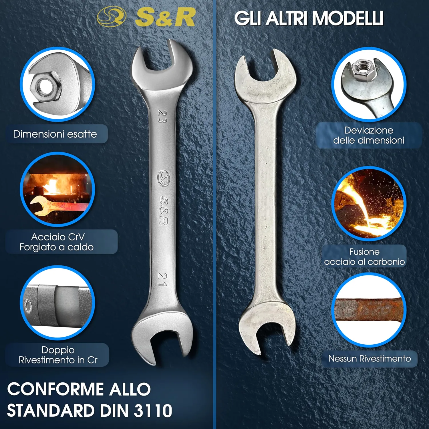 S&R set 9 chiavi fisse 6-23 mm argento