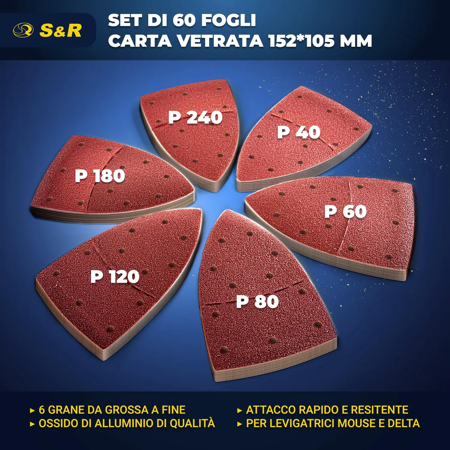 S&R Carta Vetrata Triangolare 152x105 60 Fogli P40-P240