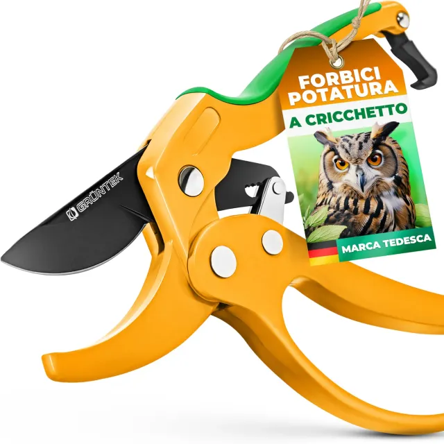 Grüntek Gufo Forbici Potatura a Cricchetto 20,5 cm fino 24 mm