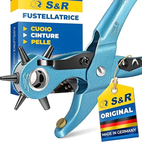 S&R pinza fustellatrice bucacinture pelle azzurra 6 misure