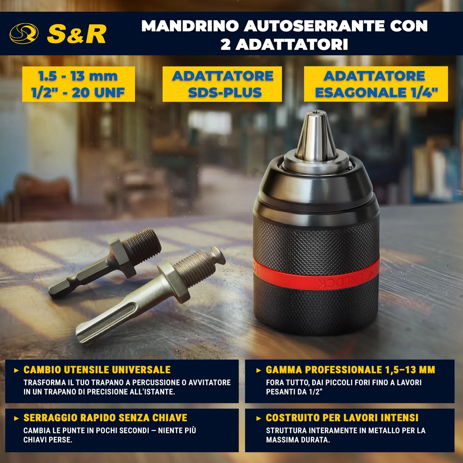 S&R Mandrino Autoserrante 1.5-13 mm SDS-Plus 1/4"