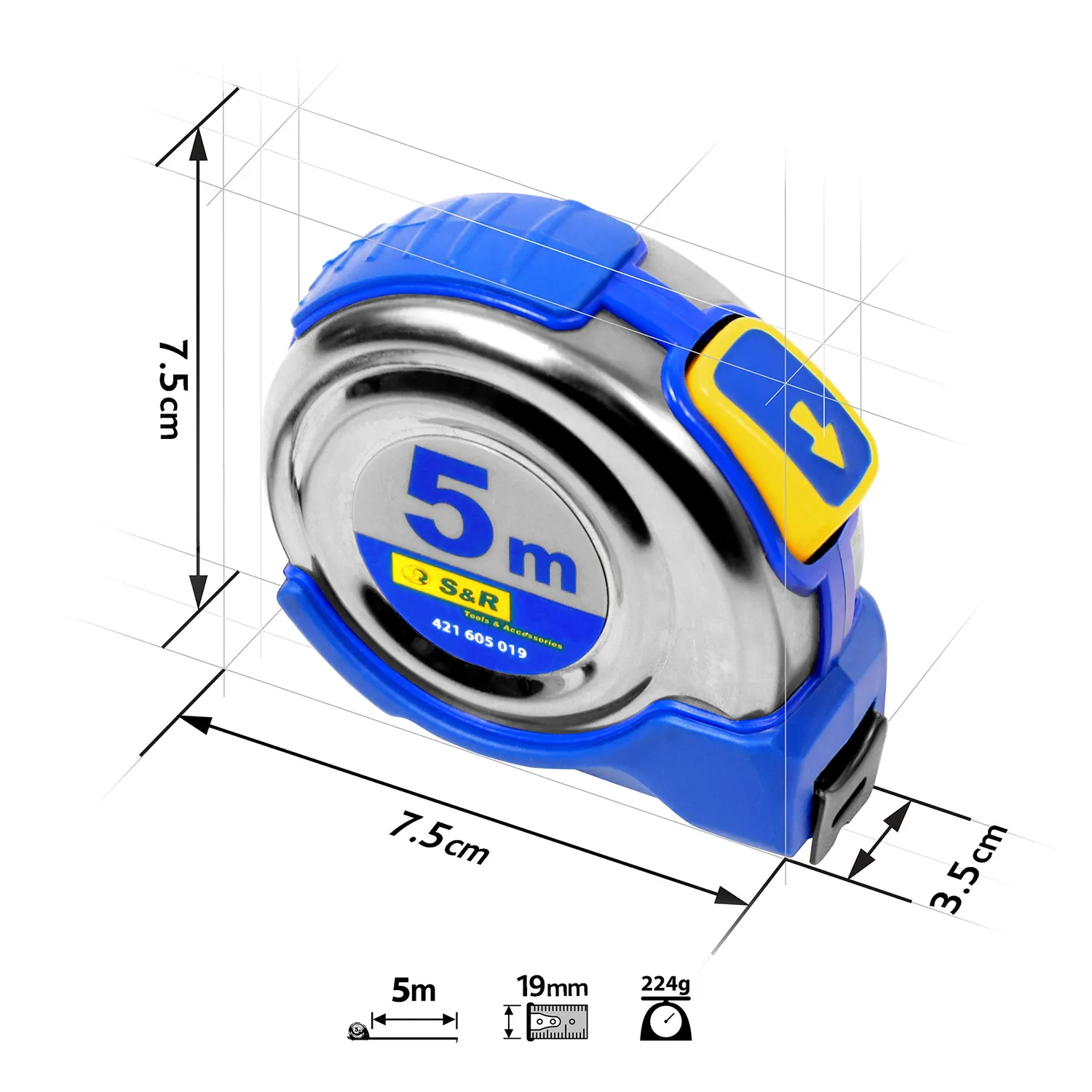 S&R Metro a nastro Ferro 5 m x 19 mm custodia inox autolock