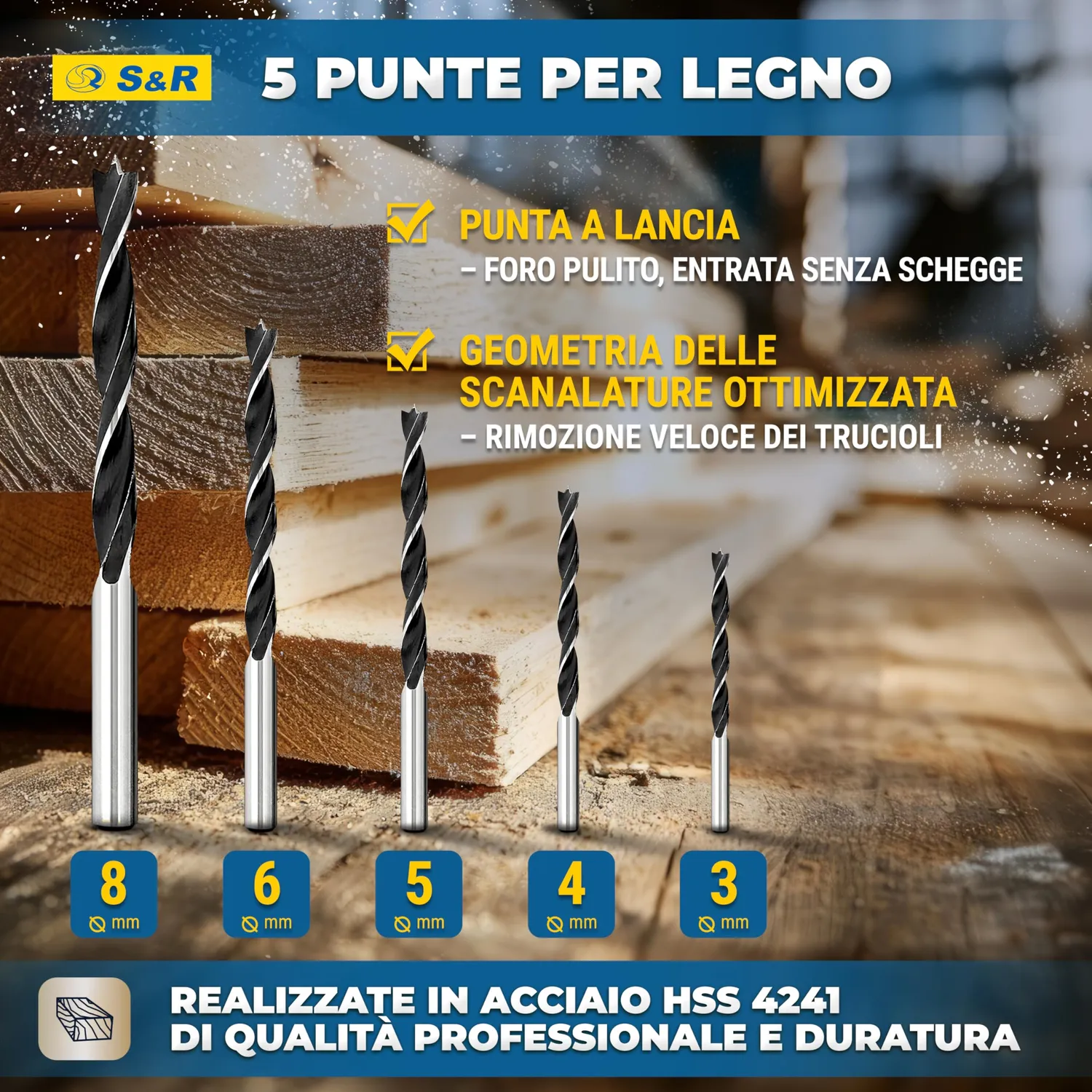 S&R Set 15 Punte Miste Muro Legno Metallo HSS