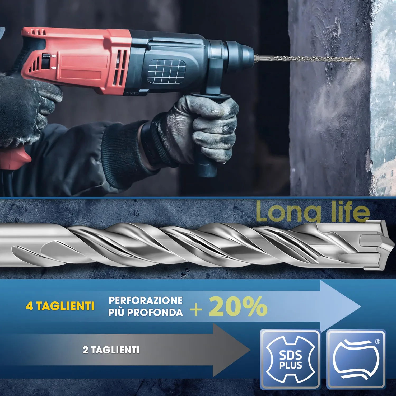 S&R Punte SDS Plus 4 Plus 7 pz 5-12 mm Cemento Armato