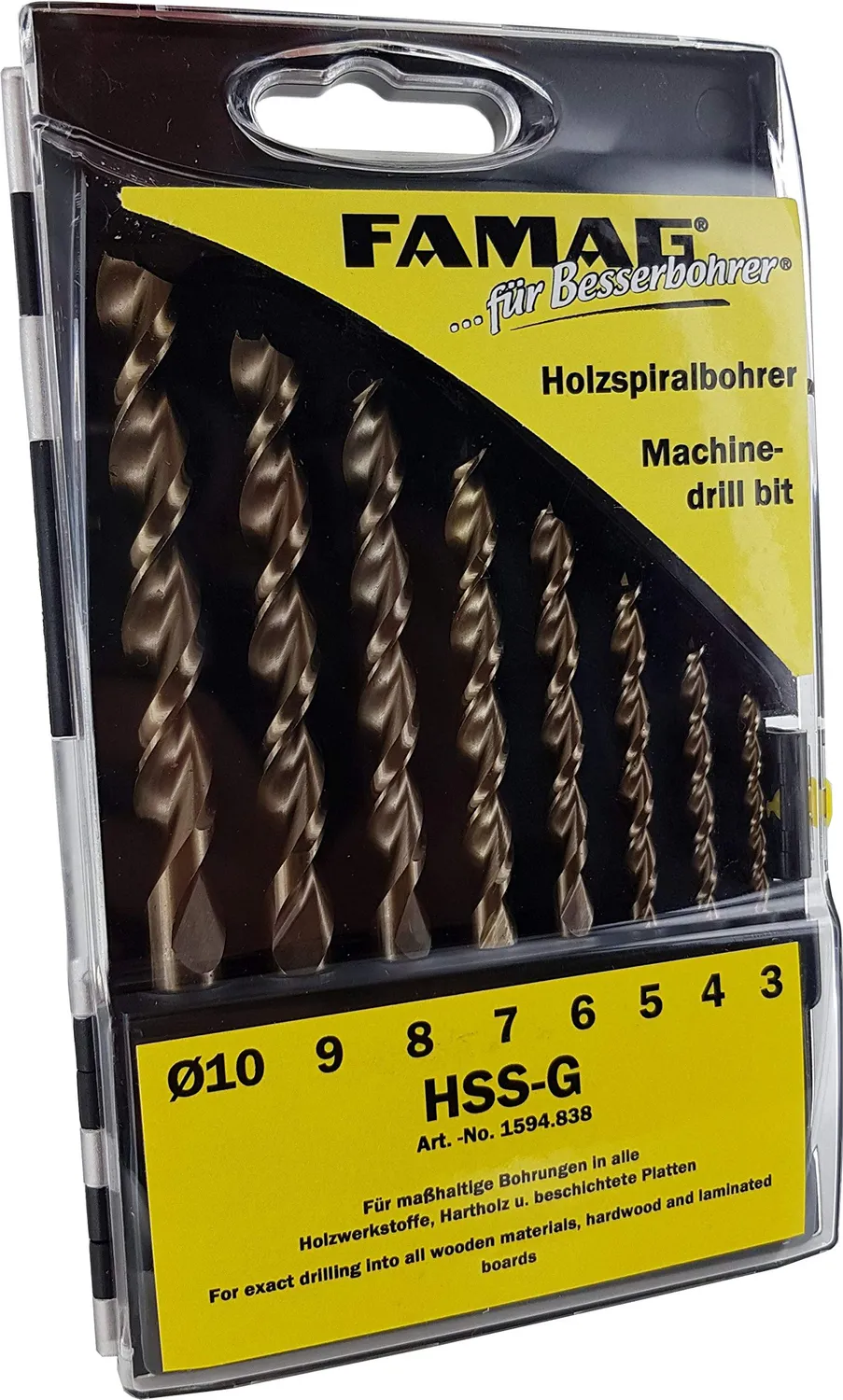 Famag 1594845 Set 5 punte legno HSS 4-10 mm valigetta